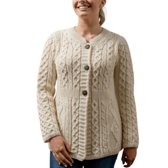 Shannon Woolen Mills Ireland Merino Wool Fisherman Cable Knit Cardigan, Size XL - Picture 1 of 10